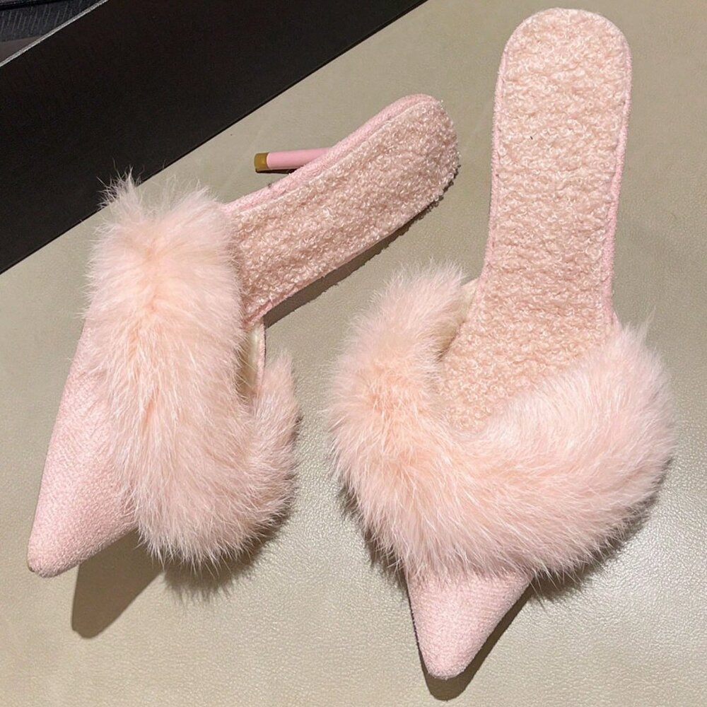 Pink Casual Women's Pointed Toe Backless Slip-On Heels Sandals - Picture 3 of 3